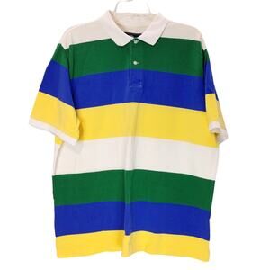 American Living Striped Polo Shirt Collared White Green Blue Yellow Mens Size XL